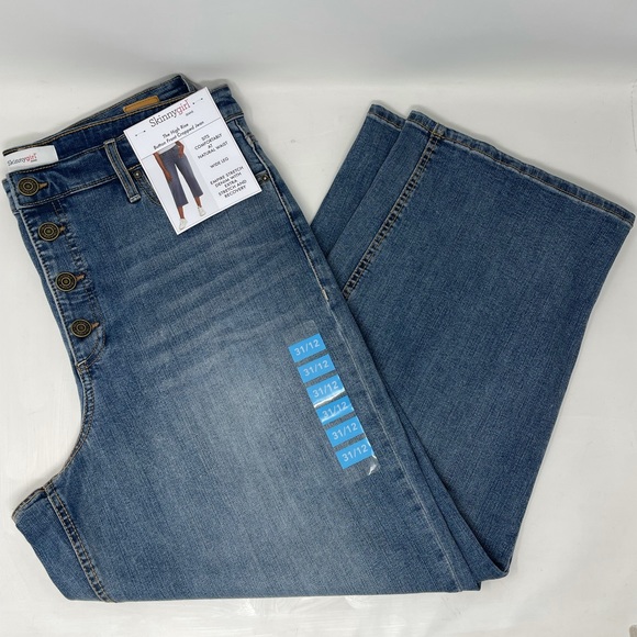 NWT! Skinny Girl High Rise Button Front Cropped Wide Leg Denim Stretch Jeans - Picture 12 of 14